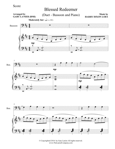 Blessed Redeemer Duet Bassoon Piano With Score Part Page 2