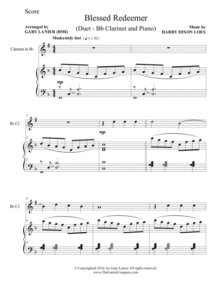 Blessed Redeemer Duet Bb Clarinet Piano With Score Part Page 2