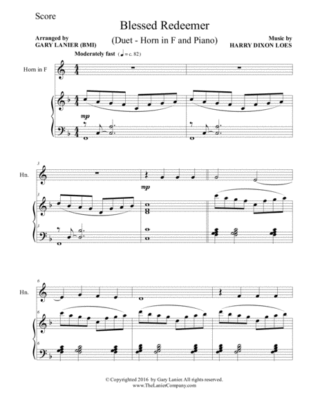 Blessed Redeemer Duet Horn In F Piano With Score Part Page 2