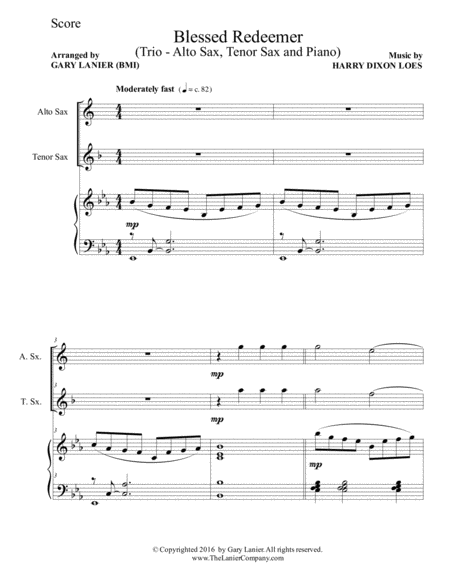 Blessed Redeemer Trio Alto Sax Tenor Sax Piano With Score Parts Page 2