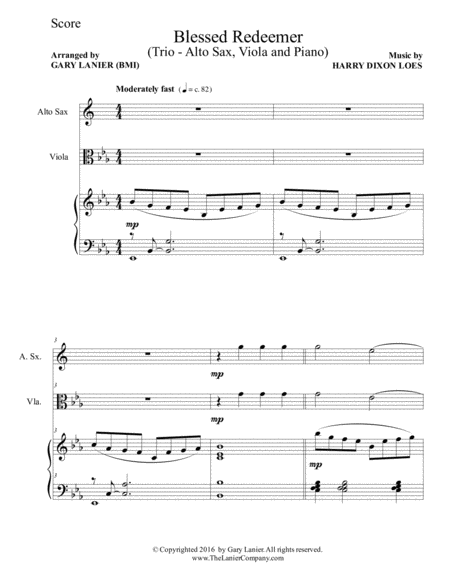 Blessed Redeemer Trio Alto Sax Viola Piano With Score Parts Page 2