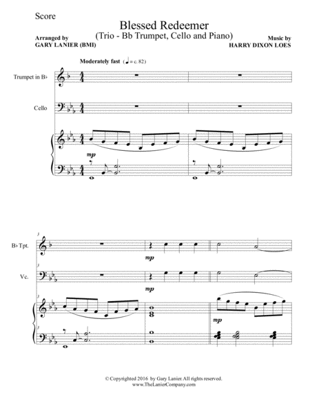 Blessed Redeemer Trio Bb Trumpet Cello Piano With Score Parts Page 2
