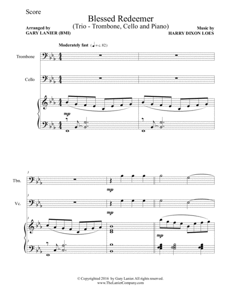 Blessed Redeemer Trio Trombone Cello Piano With Score And Parts Page 2