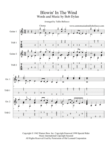 Blowin In The Wind Guitar Duet With Tab Page 2