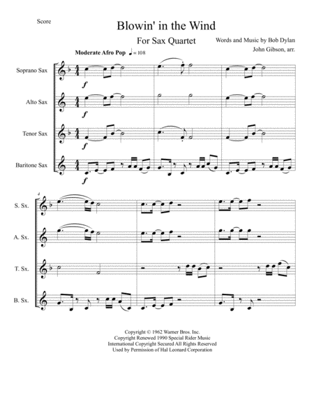 Blowin In The Wind Sax Quartet Page 2