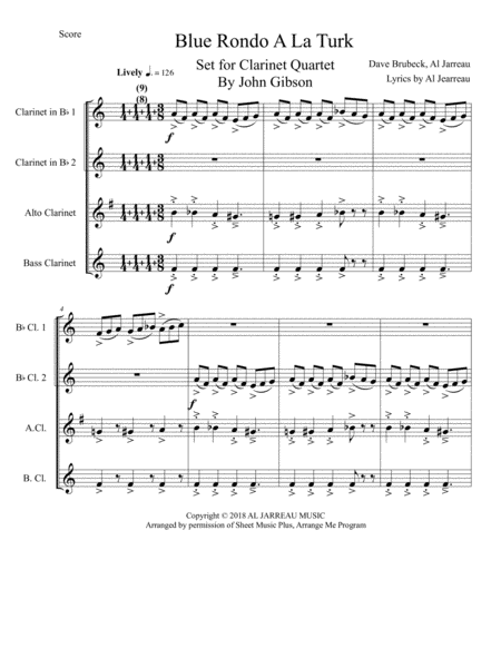 Blue Rondo Ala Turk Dave Brubeck Clarinet Quartet Page 2