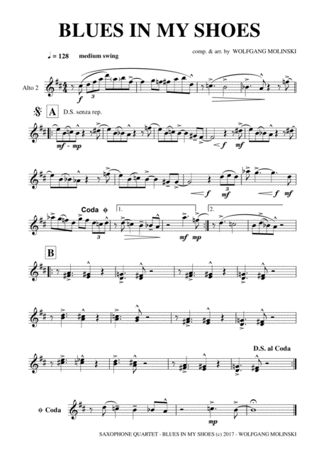 Blues In My Shoes Saxophone Quartet As As Ts Bs Opt 2 Solos Page 2