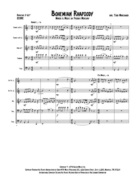 Bohemian Rhapsody Arranged For Brass Quintet Page 2