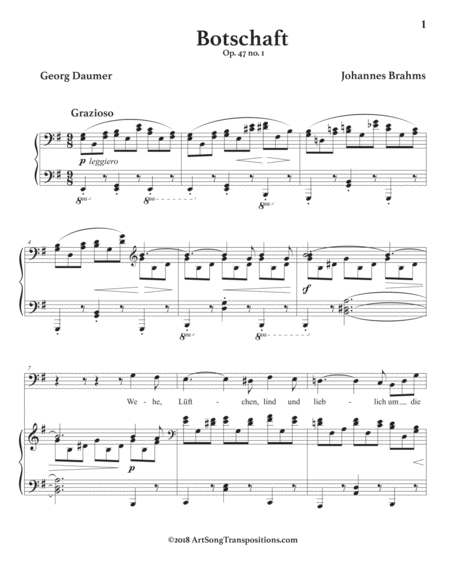 Botschaft Op 47 No 1 G Major Bass Clef Page 2