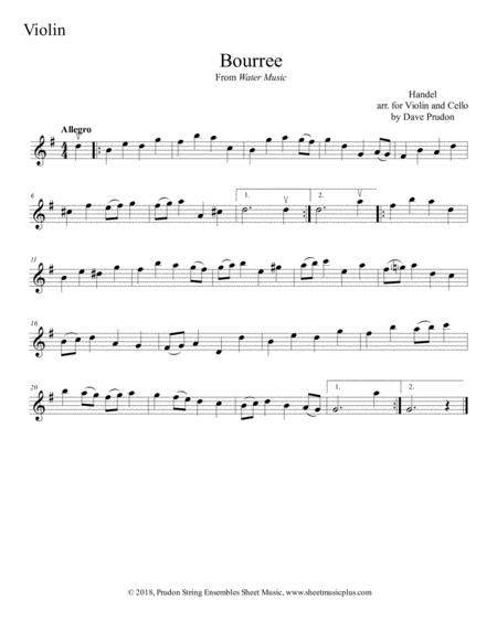 Bourree From Water Music For Violin And Cello Page 2