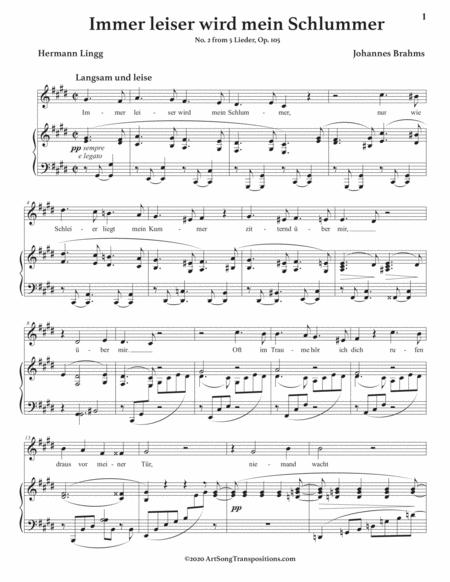 Brahms Immer Leiser Wird Mein Schlummer Op 105 No 2 Transposed To C Sharp Minor Page 2