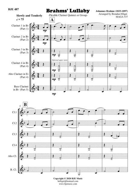 Brahms Lullaby Clarinet Quintet Or Group Score And Parts Pdf Page 2
