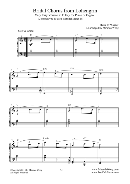 Bridal Chorus Very Easy Piano Version In C Key Bridal March Page 2