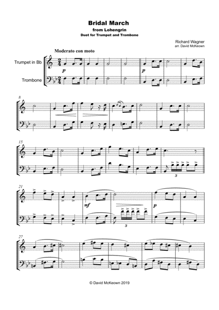 Bridal March Here Comes The Bride Duet For Trumpet And Trombone Page 2