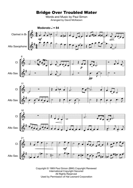 Bridge Over Troubled Water Clarinet And Alto Saxophone Duet Page 2