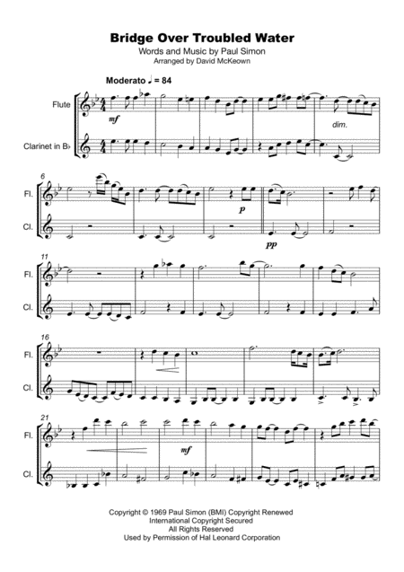 Bridge Over Troubled Water Flute And Clarinet Duet Page 2