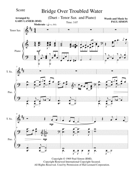 Bridge Over Troubled Water For Tenor Sax And Piano Page 2