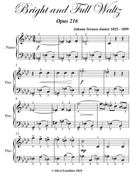 Bright And Full Waltz Opus 216 Easy Piano Sheet Music Page 2