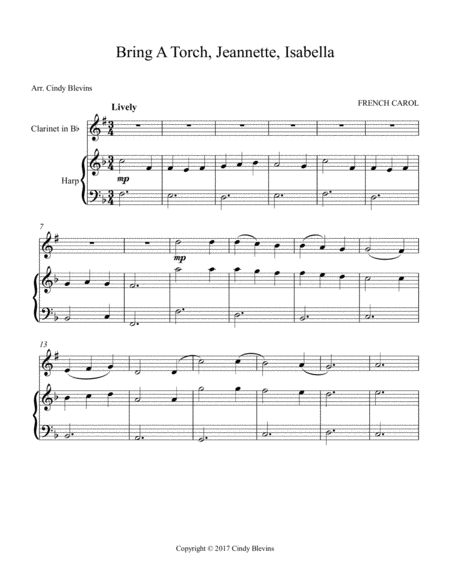 Bring A Torch Jeannette Isabella Arranged For Harp And Bb Clarinet Page 2