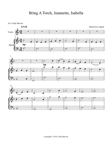 Bring A Torch Jeannette Isabella Arranged For Harp And Violin Page 2