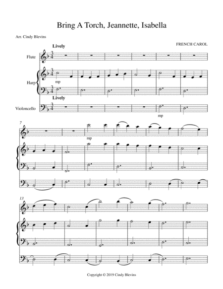 Bring A Torch Jeannette Isabella For Harp Flute And Cello Page 2