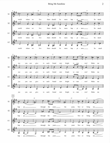 Bring Me Sunshine Ssaa A Cappella Page 2