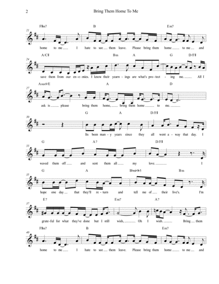 Bring Them Home To Me Lead Sheet Page 2