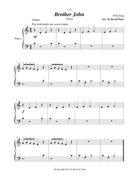 Brother John Easy Piano Duet Page 2
