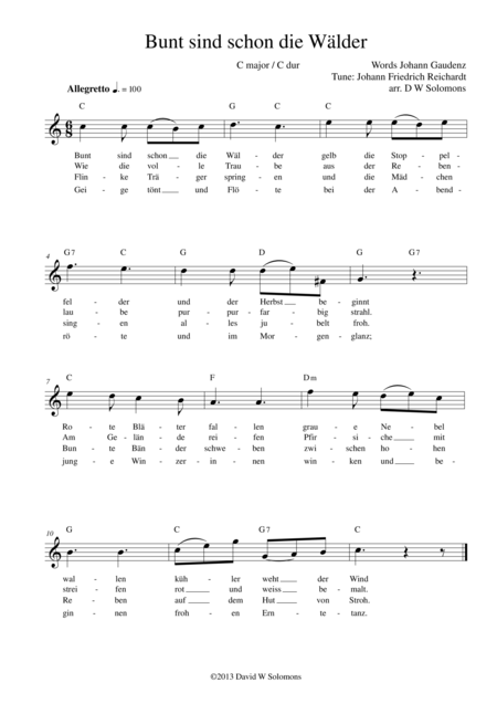 Bunt Sind Schon Die Wlder For Voice And Guitar Chords Page 2