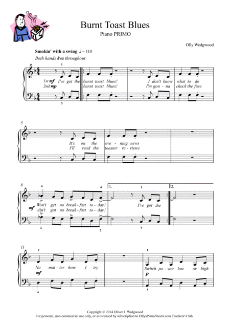 Burnt Toast Blues Jazz Swing Piano Duet For 4 Hands Page 2