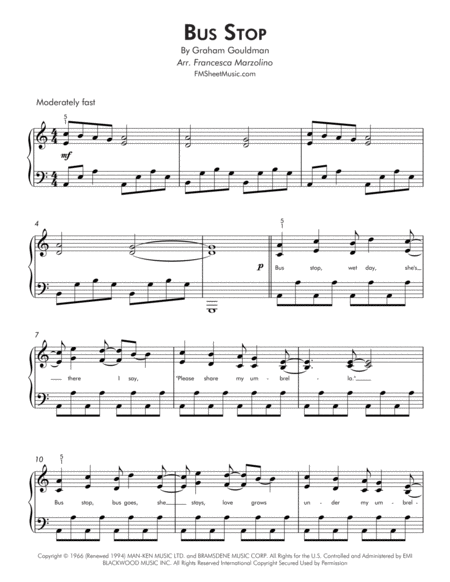 Bus Stop Intermediate Lyrical Piano Page 2