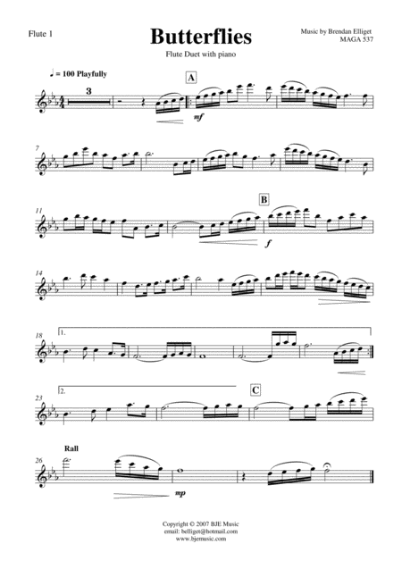 Butterflies Flute Duet With Piano Accompaniment Score And Parts Page 2