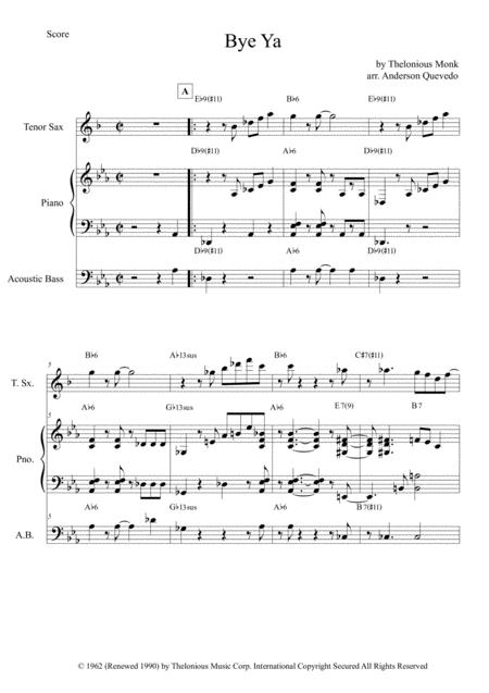 Bye Ya Thelonious Monk Piano Bass And Tenor Sax Score And Individual Parts Page 2