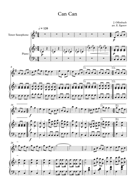 Can Can Jacques Offenbach For Tenor Saxophone Piano Page 2