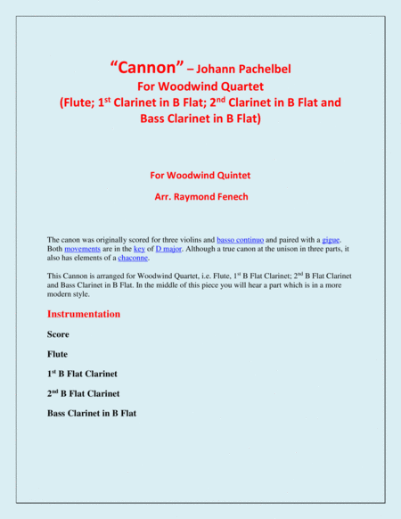 Cannon J Pachelbel 1653 1706 For Woodwind Quartet Flute 2 B Flat Clarinets And Bass Clarinet Page 2