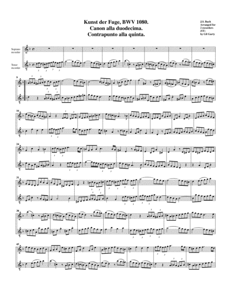 Canon 4 From Art Of Fugue Bwv 1080 Arrangement For Recorders Page 2