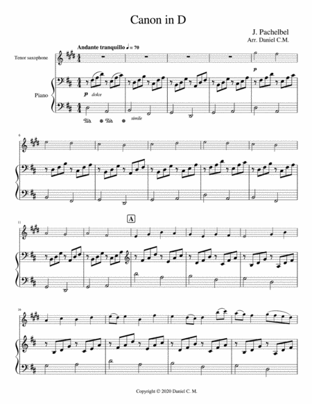 Canon In D For Tenor Saxophone And Piano Page 2