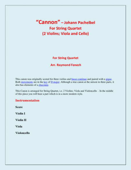 Canon Johann Pachelbel Strings Quartet 2 Violins Viola And Violoncello Intermediate Advanced Intermediate Level Page 2