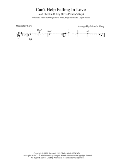 Cant Help Falling In Love Alto Saxophone Concert Key With Chords Page 2