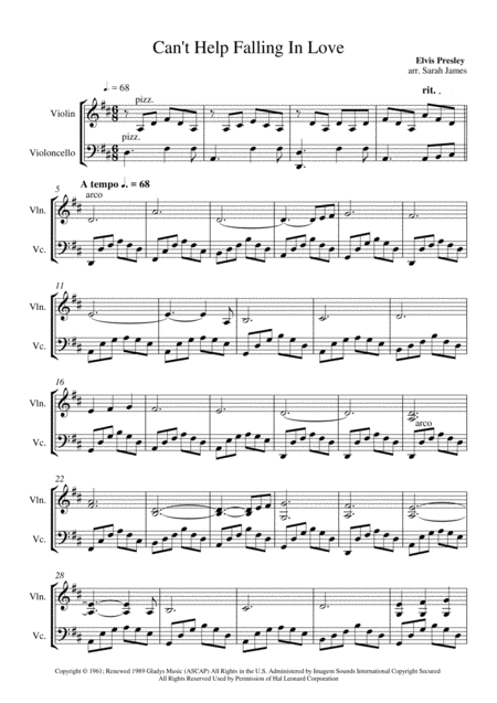 Cant Help Falling In Love By Elvis Presley Violin Cello Arrangement By The Chapel Hill Duo Page 2