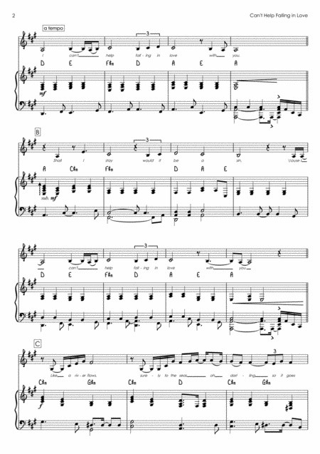 Cant Help Falling In Love Piano And Vocal Key Of A Page 2