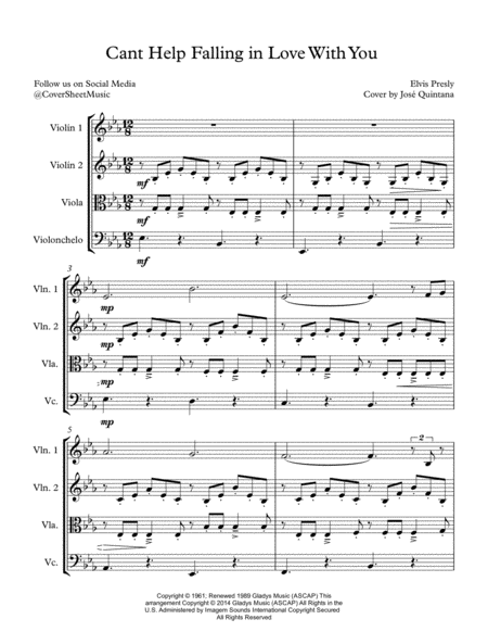 Cant Help Falling In Love With You String Quartet Page 2