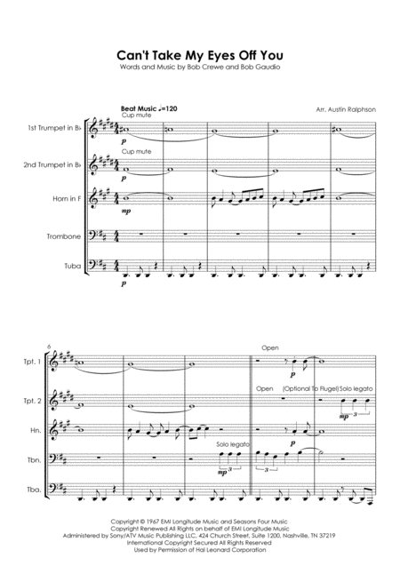 Cant Take My Eyes Off You Brass Quintet Page 2