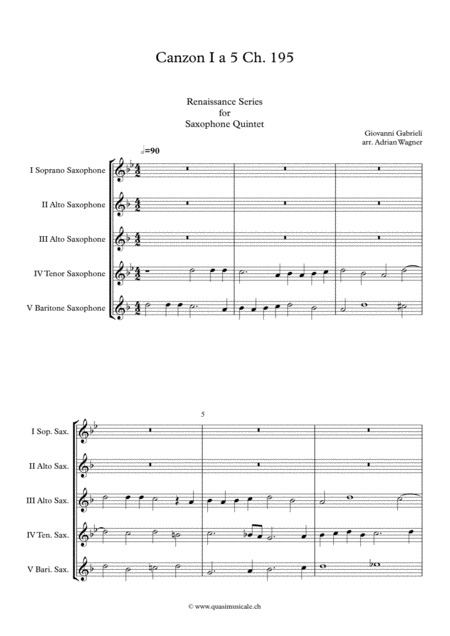 Canzon I A 5 Ch 195 Giovanni Gabrieli Saxophone Quintet Arr Adrian Wagner Page 2