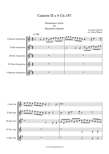 Canzon Ii A 4 Ch 187 Giovanni Gabrieli Saxophone Quintet Arr Adrian Wagner Page 2