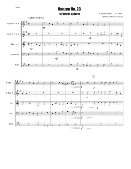 Canzon No 23 For Brass Quintet Claudio Merulo Page 2