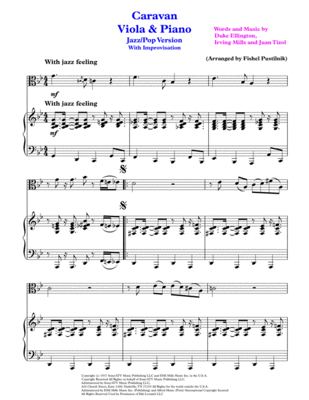 Caravan For Viola And Piano Jazz Pop Version With Improvisation Page 2