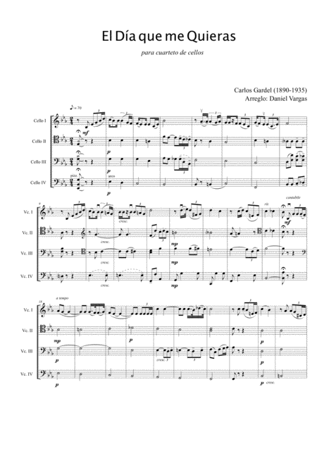 Carlos Gardel El Da Que Me Quieras Arreglo Para Cuarteto De Cellos Page 2