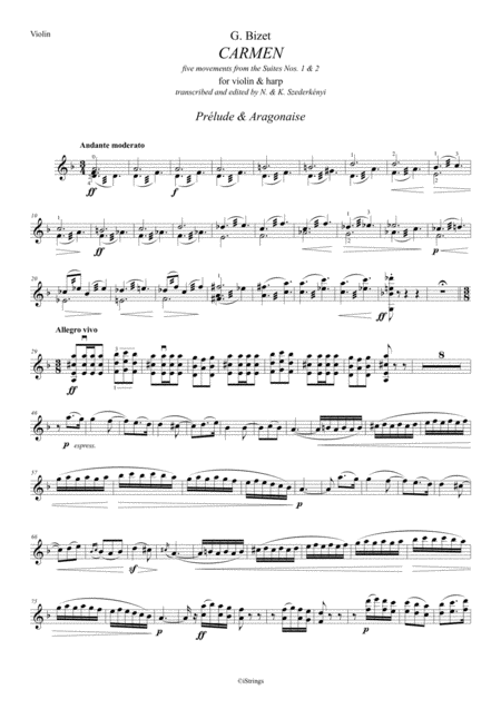 Carmen Five Movements From The Suites 1 2 For Violin Harp Page 2