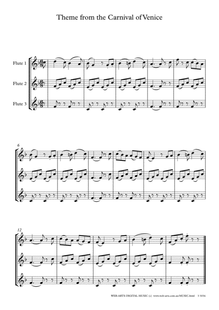 Carnival Of Venice Theme Easy Arrangement For 3 Flutes Page 2